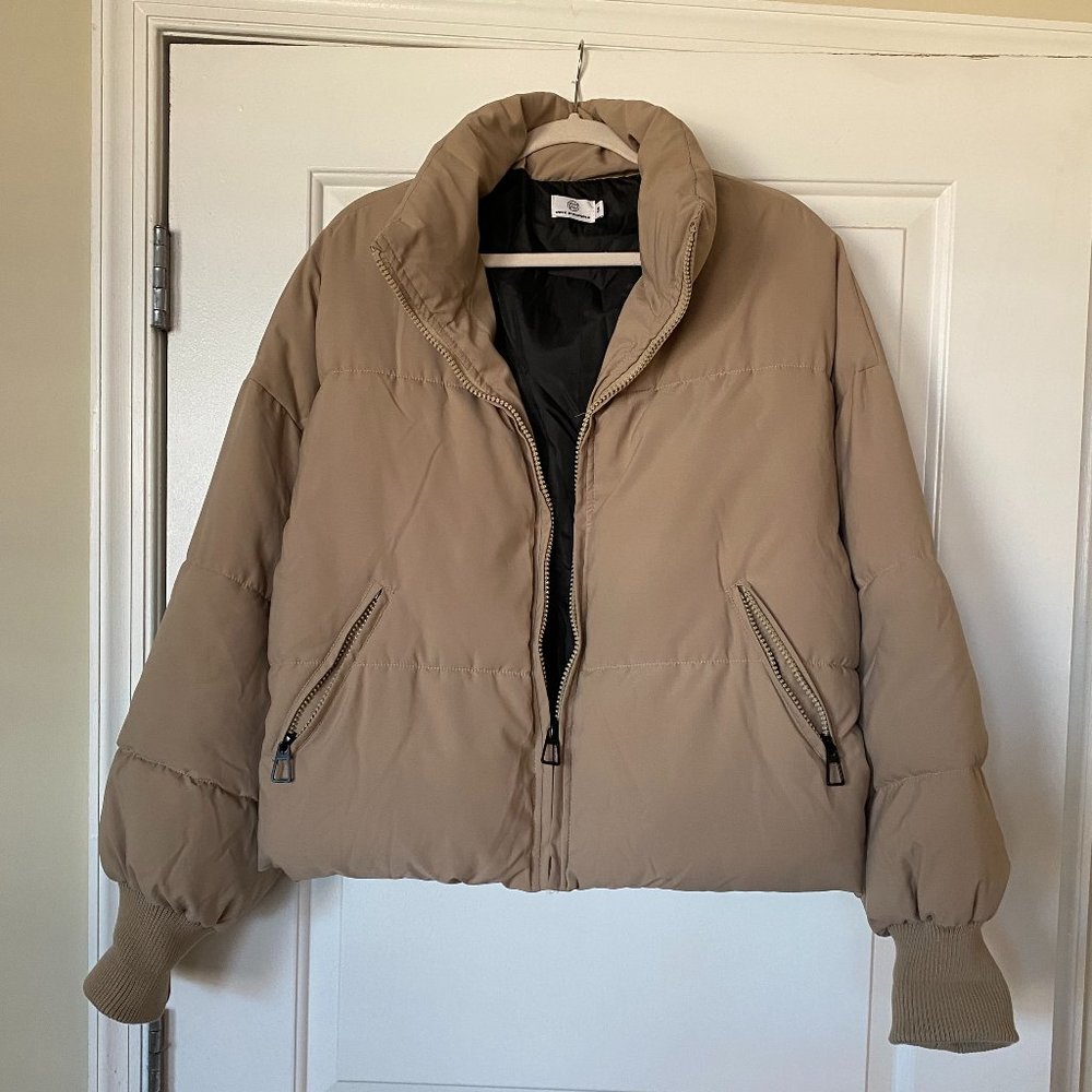 Khaki Short Puffer Jacket - Size M